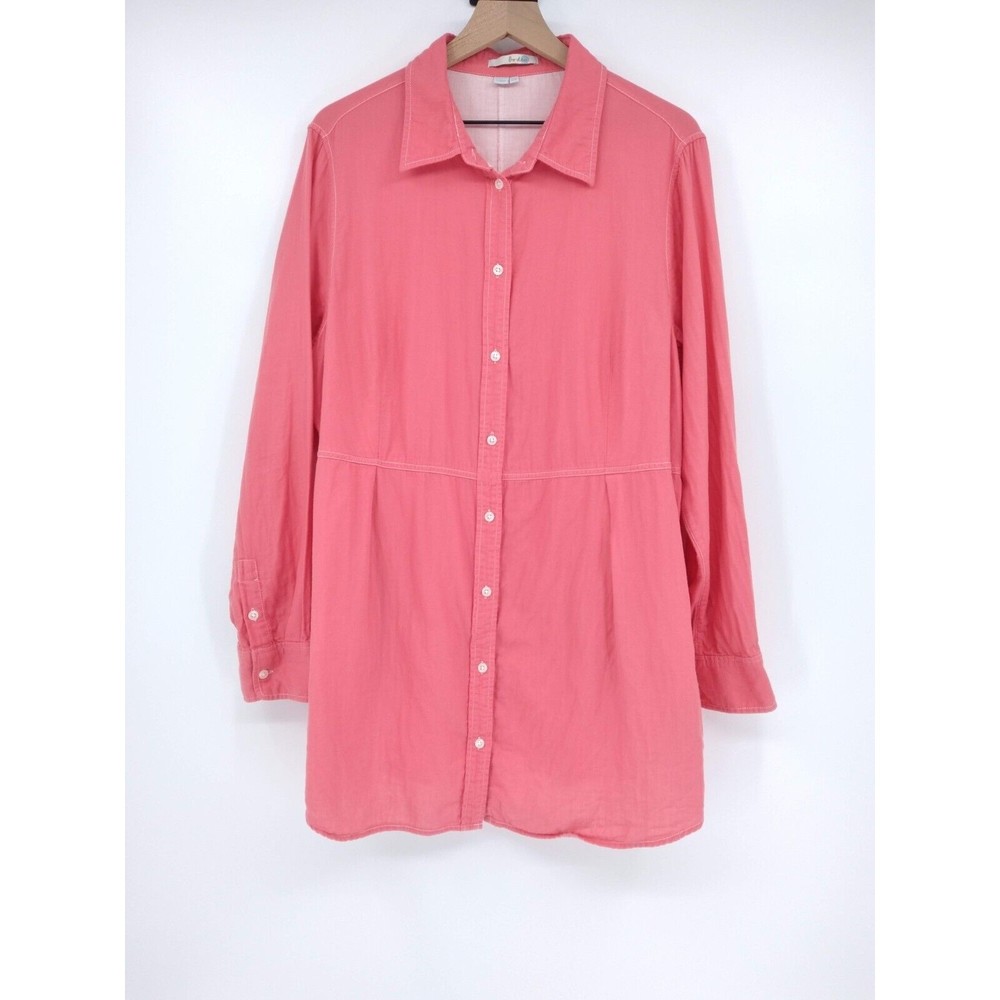 Boden womans pink button up tunic shirt plus Sz 18 long sleeve pockets cotton